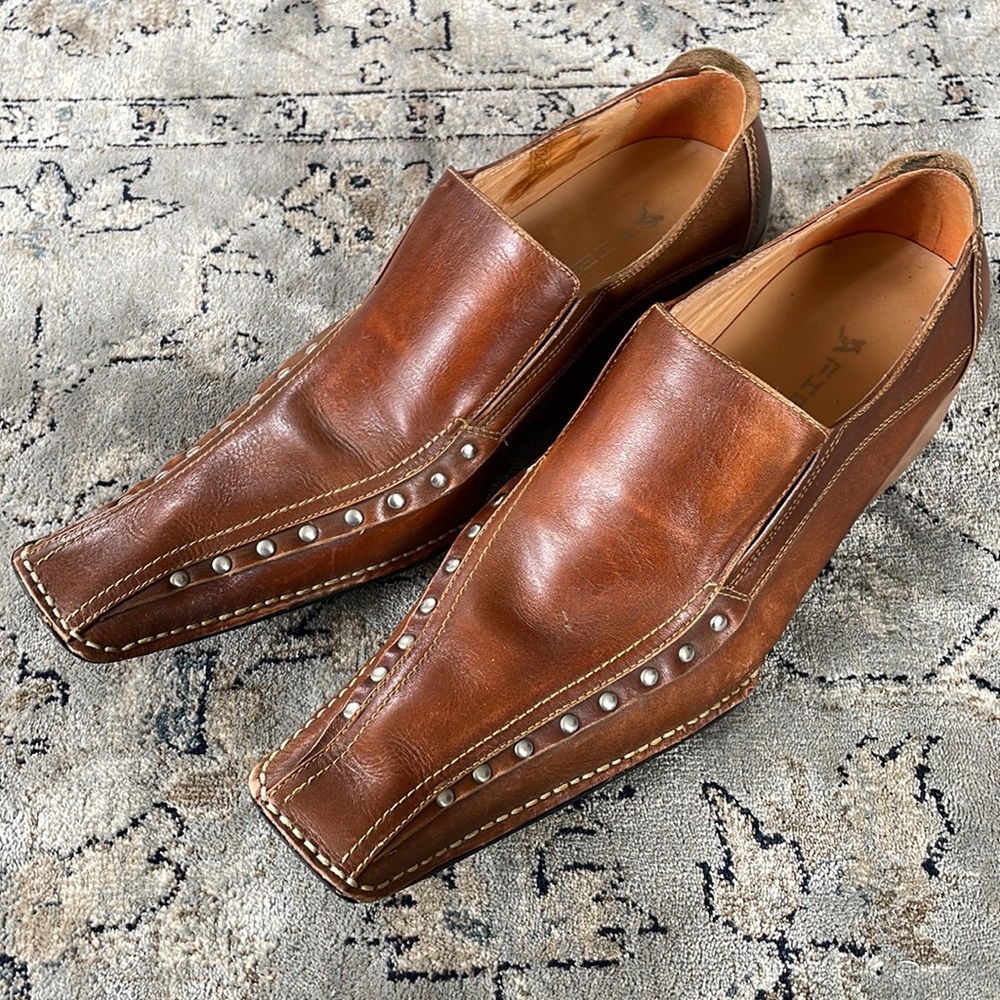 Fiesso By Aurelio Garcia Mens Brown Square Toe Studded Leather Shoes Size 42